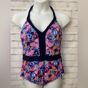 Lands' End Plus‎ Sz 18 Halter One Peice Floral Tropical Swimsuit Slimming Lined